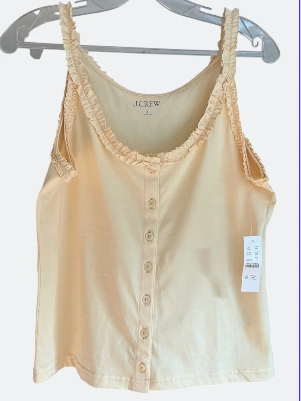 J Crew Broken In Jersey Button Front Butter Yellow Tank Camisole with Ruffle S